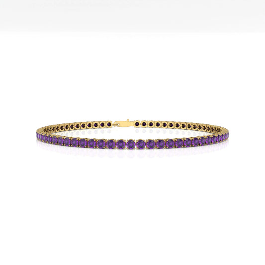 14Kt Pure Gold Natural Purple Amethyst Classic Tennis Chain Bracelet Luxury Fine Jewelry Gift for Party Occasions Unisex