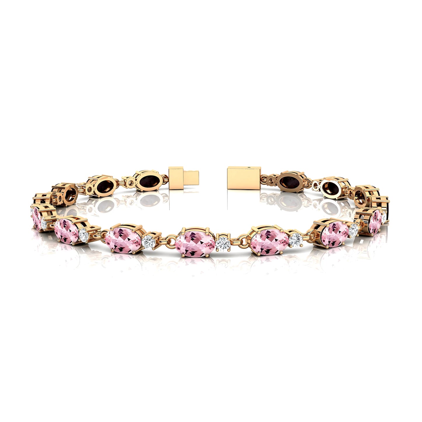 Fine Jewelry 14k Gold Natural Oval Shape Morganite and Round Diamond Tennis Bracelet Custom Length 2.2mm Iced Out Tennis Chains