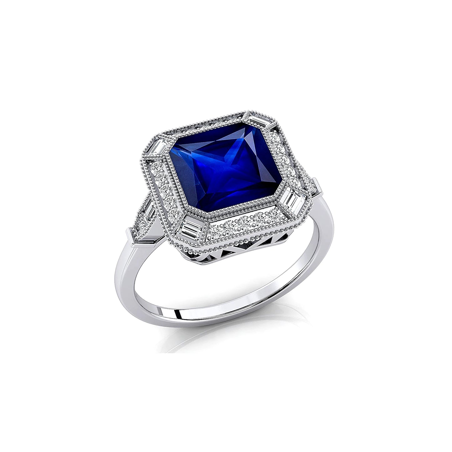 Minimalist 18K Solid Gold Fine Bridal Jewelry Lab Grown Blue Sapphire Gemstone Real Diamonds Cluster Rings Rhodium Plated Prong