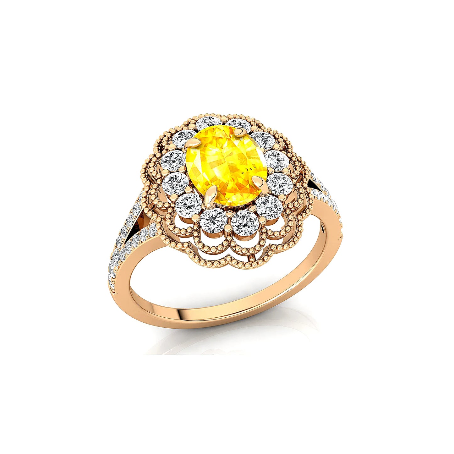 New Arrival Trending 18K Solid Gold Classic Wedding Cluster Ring Lab Grown Yellow Sapphire Gemstone Real Diamonds Wedding Rings