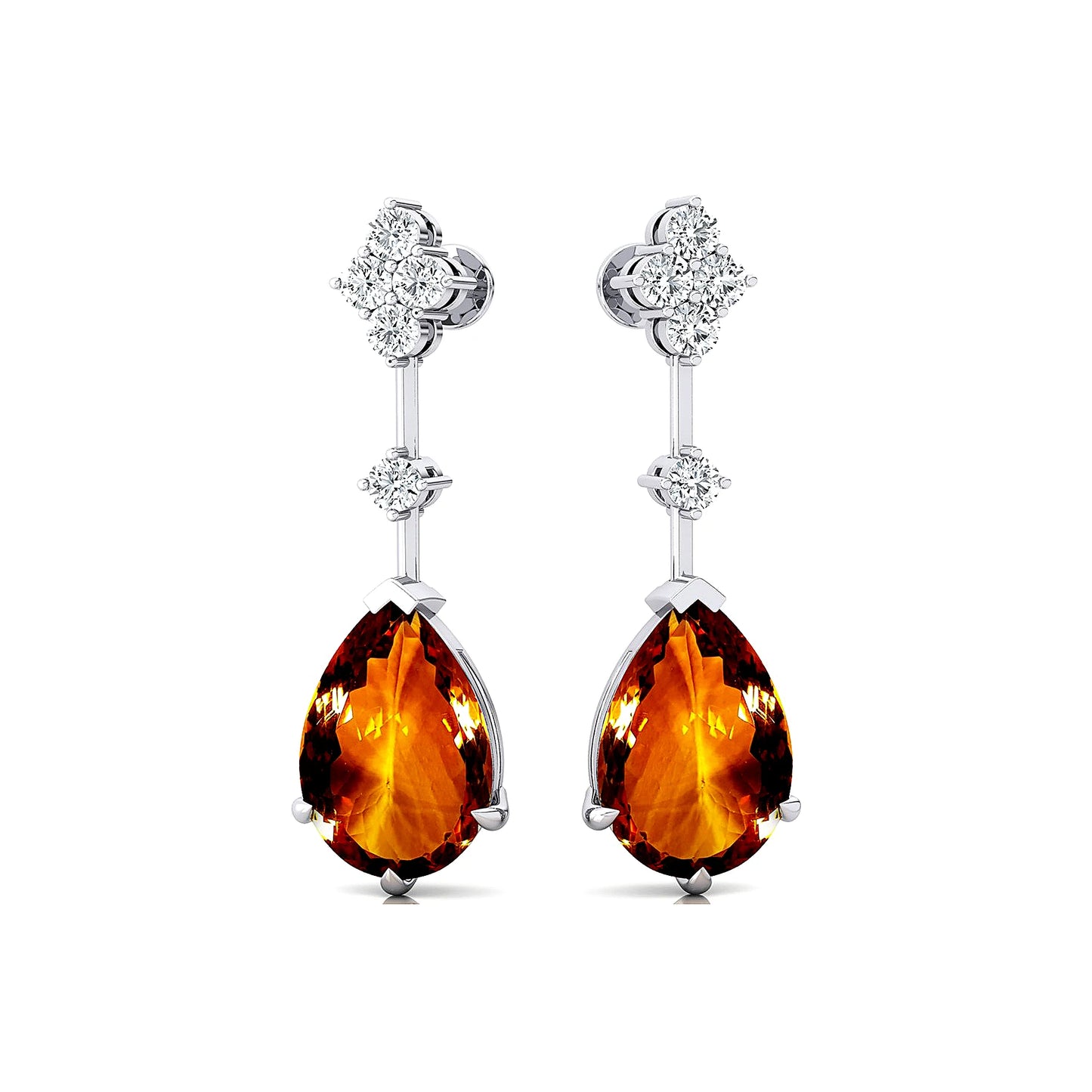 Natural Citrine Stone and Real Diamonds Earrings 18k Solid Gold Round Cut Gemstone Stud Earrings Cute Anniversary Jewelry Bulk