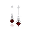 Natural Red Garnet Gemstone & Real Diamond Dangle Drop Earrings Solid Gold Certified Cute Style for Wedding Party or Gift