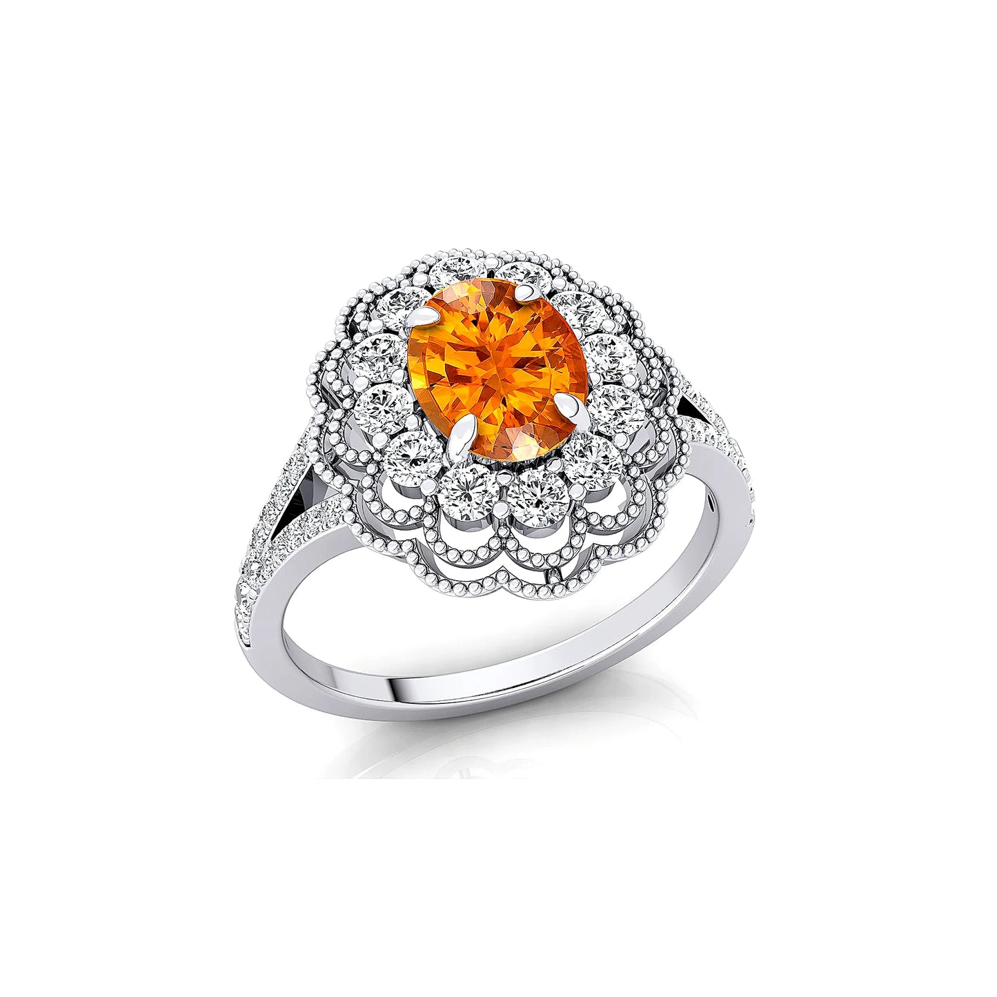 18K White Gold Cute Cluster Rings Real Cut Diamonds Trendy Natural Citrine Gemstone Rhodium Plated Luxury Wedding Engagement