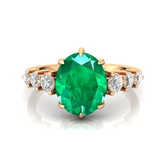 Solid 18K Rose Gold Lab Grown Emerald & Diamond Wedding Rings Classic Women's Fine Jewelry Wholesale Factory Prices OEM