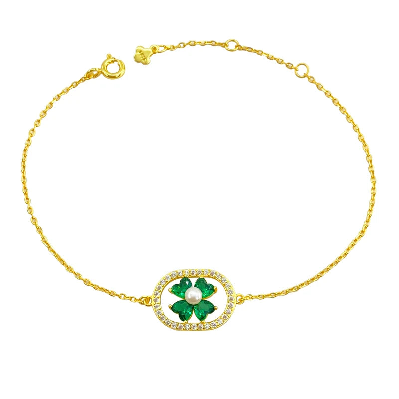 ArtistA Yinshiqi 925 Silver Jewelry Set for Women 18K Gold Plated Flower Green Zircon Hoop Earrings Necklace Bracelet Parties Weddings