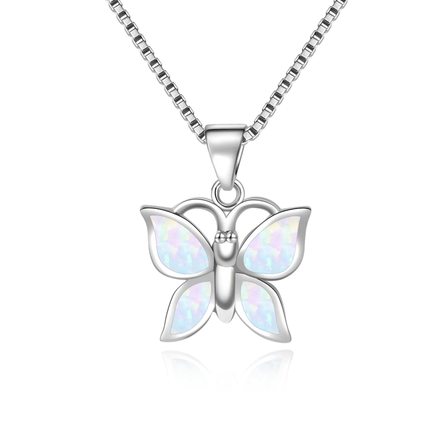 Aobao Copper Opal Pendant Necklace-Blue Fire Opal Inlaid Butterfly Design Link Chain | Coastal Nature Jewelry Bulk Gifts