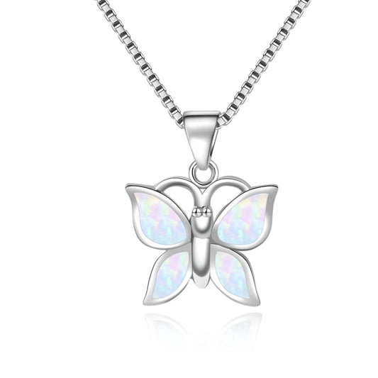 Aobao Copper Opal Pendant Necklace-Blue Fire Opal Inlaid Butterfly Design Link Chain | Coastal Nature Jewelry Bulk Gifts