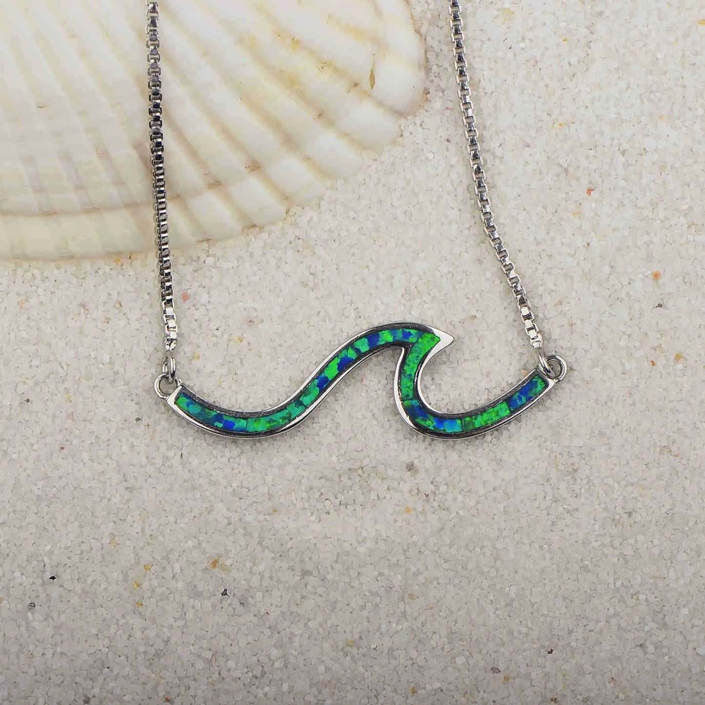 Religious Style Silver Plated Star Shape Opal Wave Necklace Water Ripple Pendant Link Women's Jewelry Accessories Wholesale