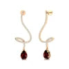 Natural Garnet Gemstone Real Spiral Diamonds Long Dangling Drop Earrings 18K Solid Gold Rhodium Plated Wedding Gift For Her