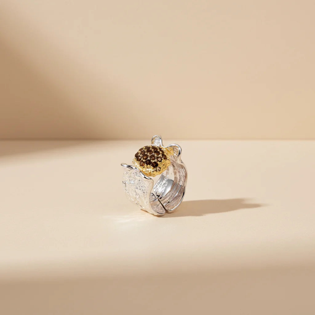 Italian Design Black Stone 925 Sterling Silver Ring with Gold Plated