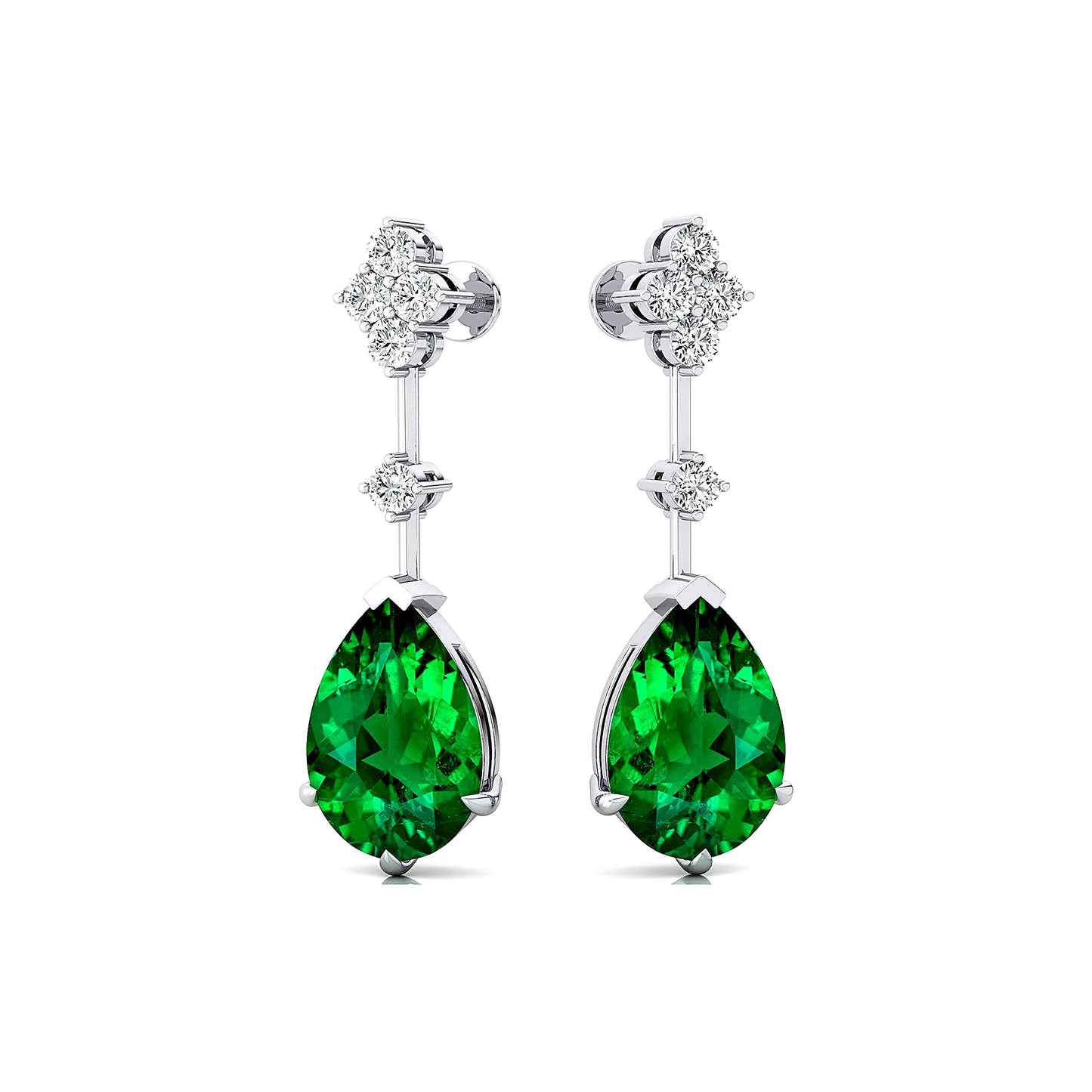 Handmade Cute Dainty Jewelry Lab Grown May Birthstone Emerald Gemstone & Real Diamonds Earrings For Her 18k Gold Rhodium Plated