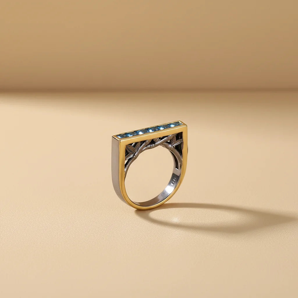 Handmade Blue Zircon Italian 925 Sterling Silver Jewelry Men Ring