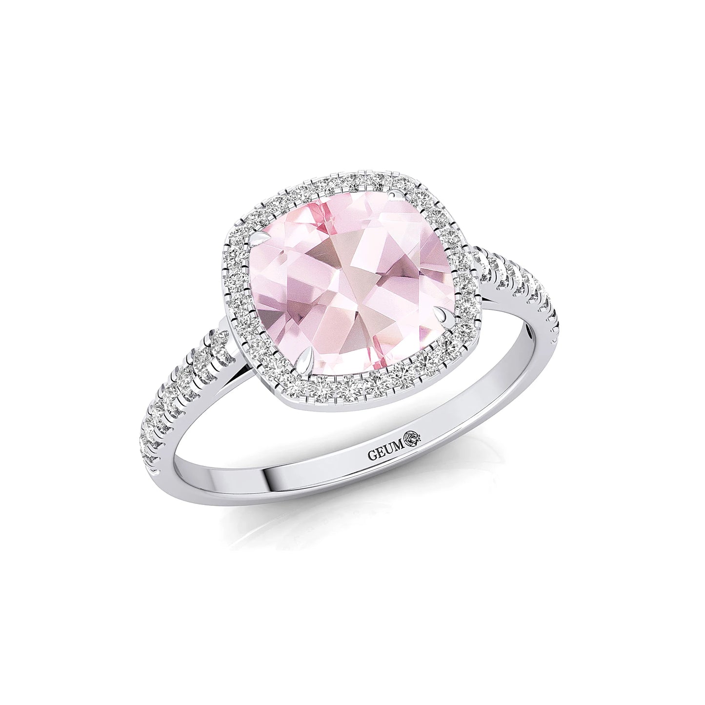 Pink Morganite 14K White Rose Gold Wedding Engagement Ring 7mm Cushion Cut Ring OEM ODM Party Handmade Jewelry