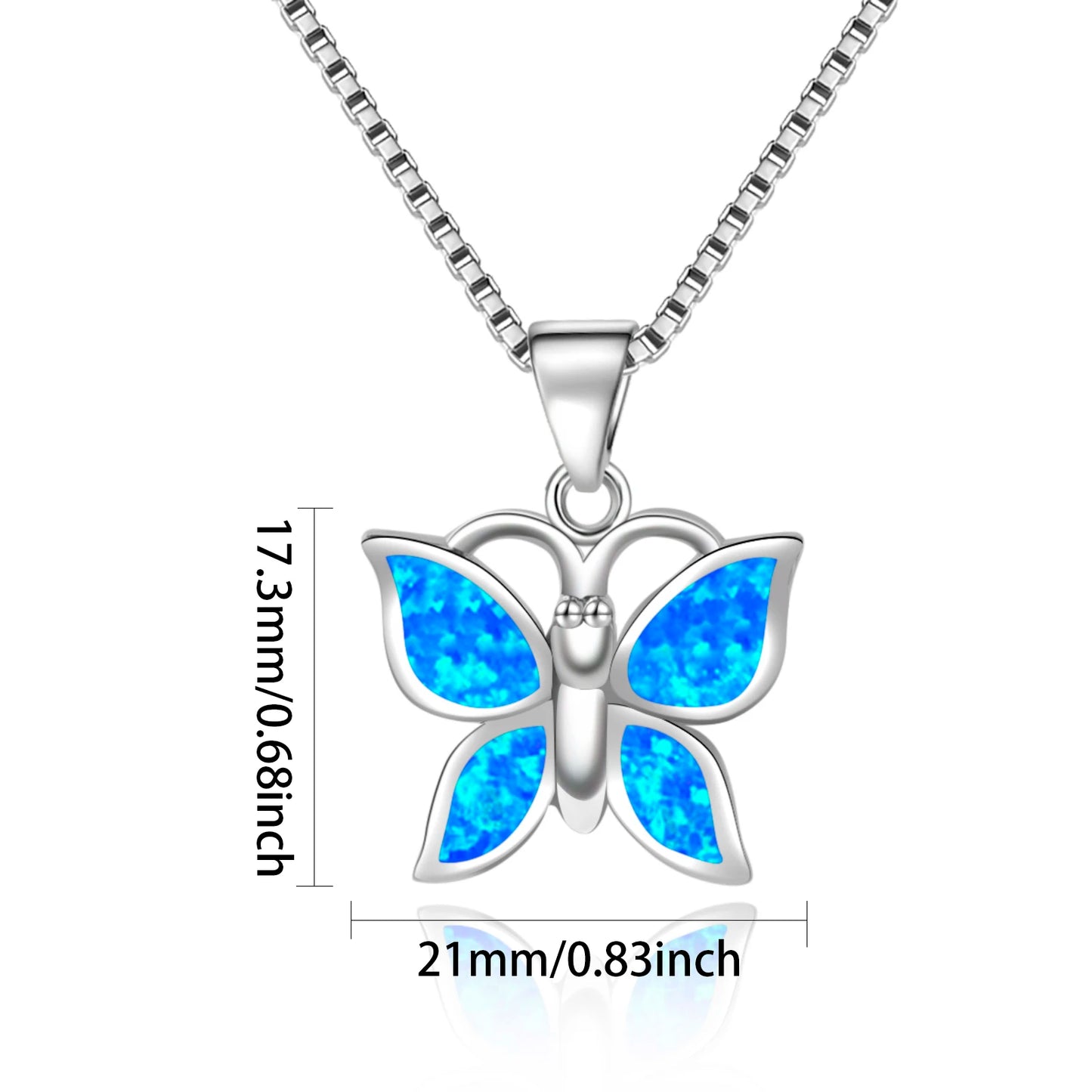 Aobao Copper Opal Pendant Necklace-Blue Fire Opal Inlaid Butterfly Design Link Chain | Coastal Nature Jewelry Bulk Gifts