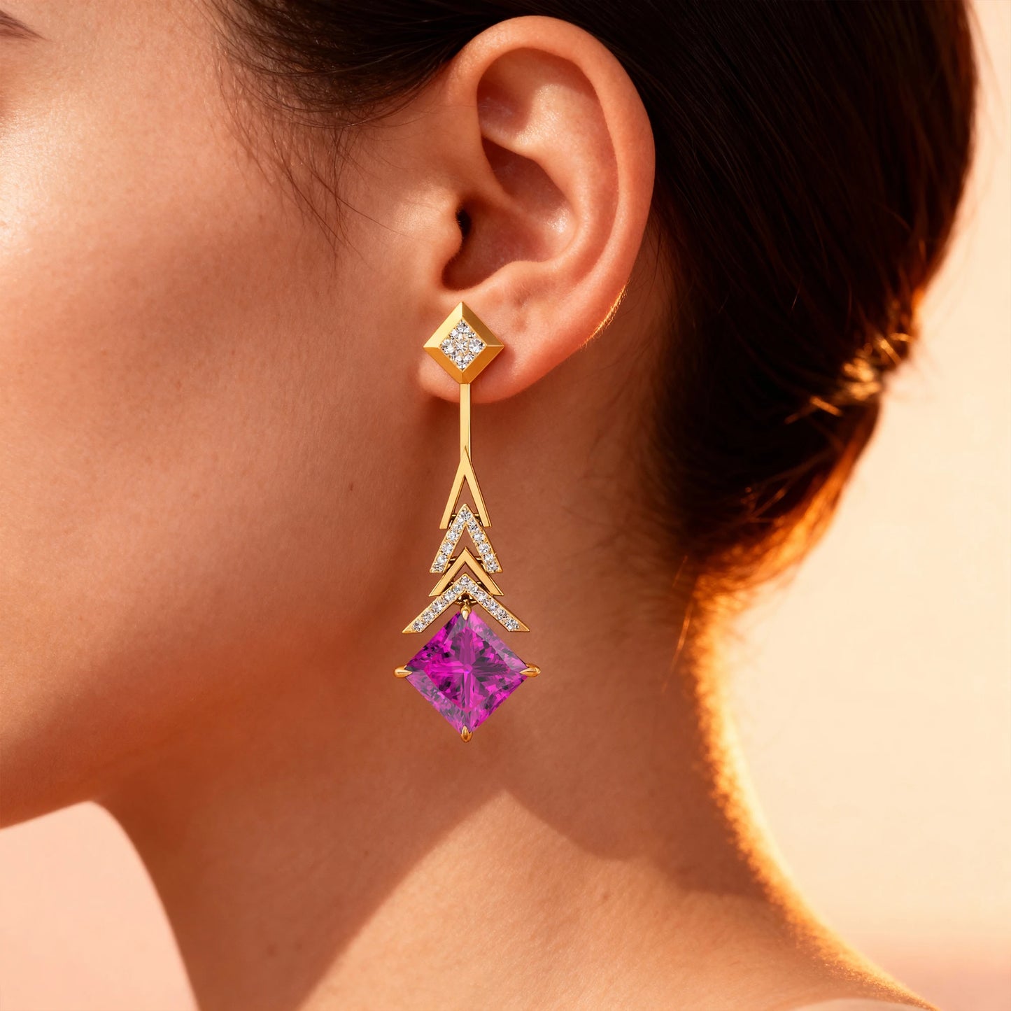 Handmade Solid Gold Cute Rhodium Plated Drop Earrings Lab Grown Pink Sapphire Gemstone Diamonds Wedding Party Gift Jewelry Women