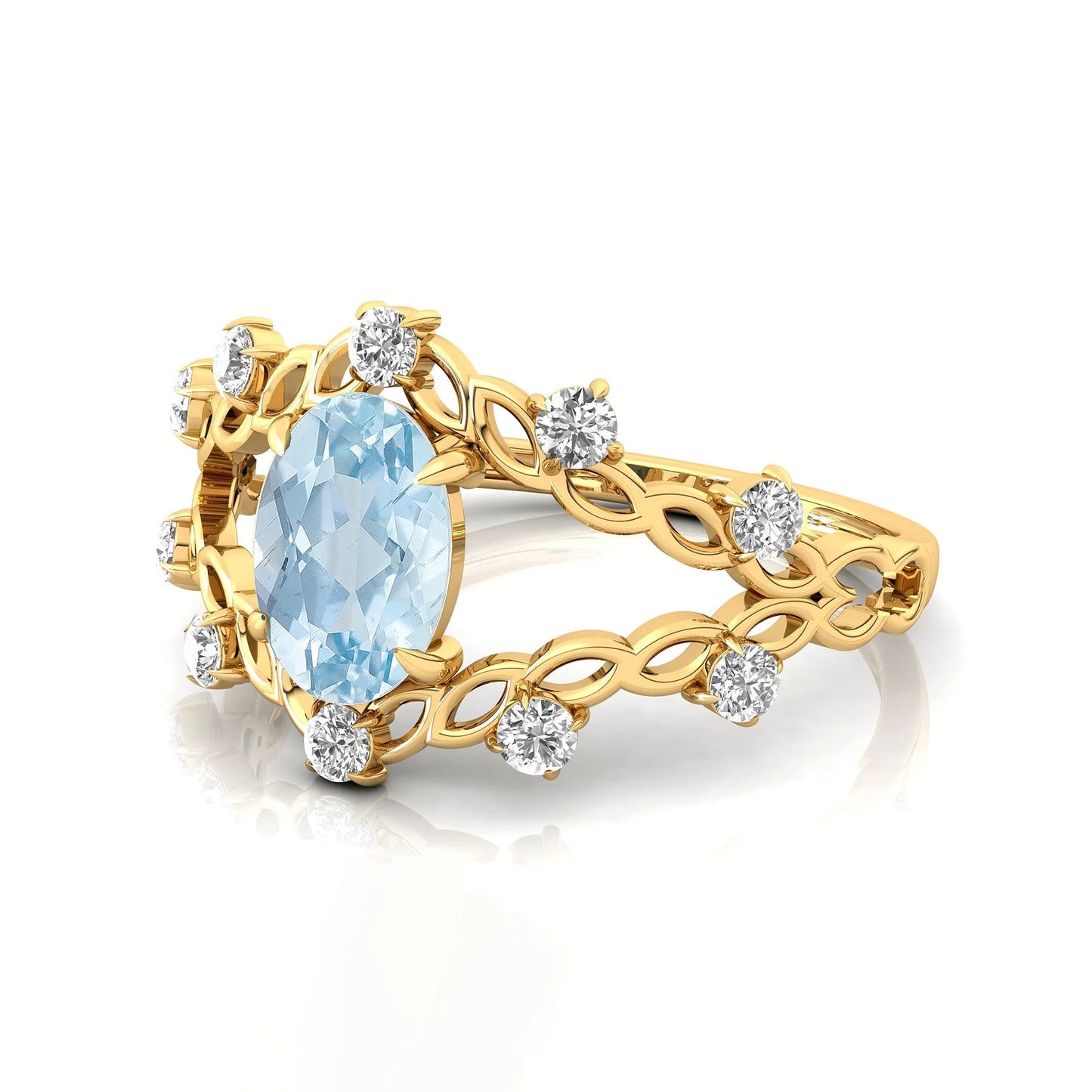 Oval Cut Natural Aquamarine Gemstone Diamond 18k Rose Gold Anniversary Wedding Party Rings for Women