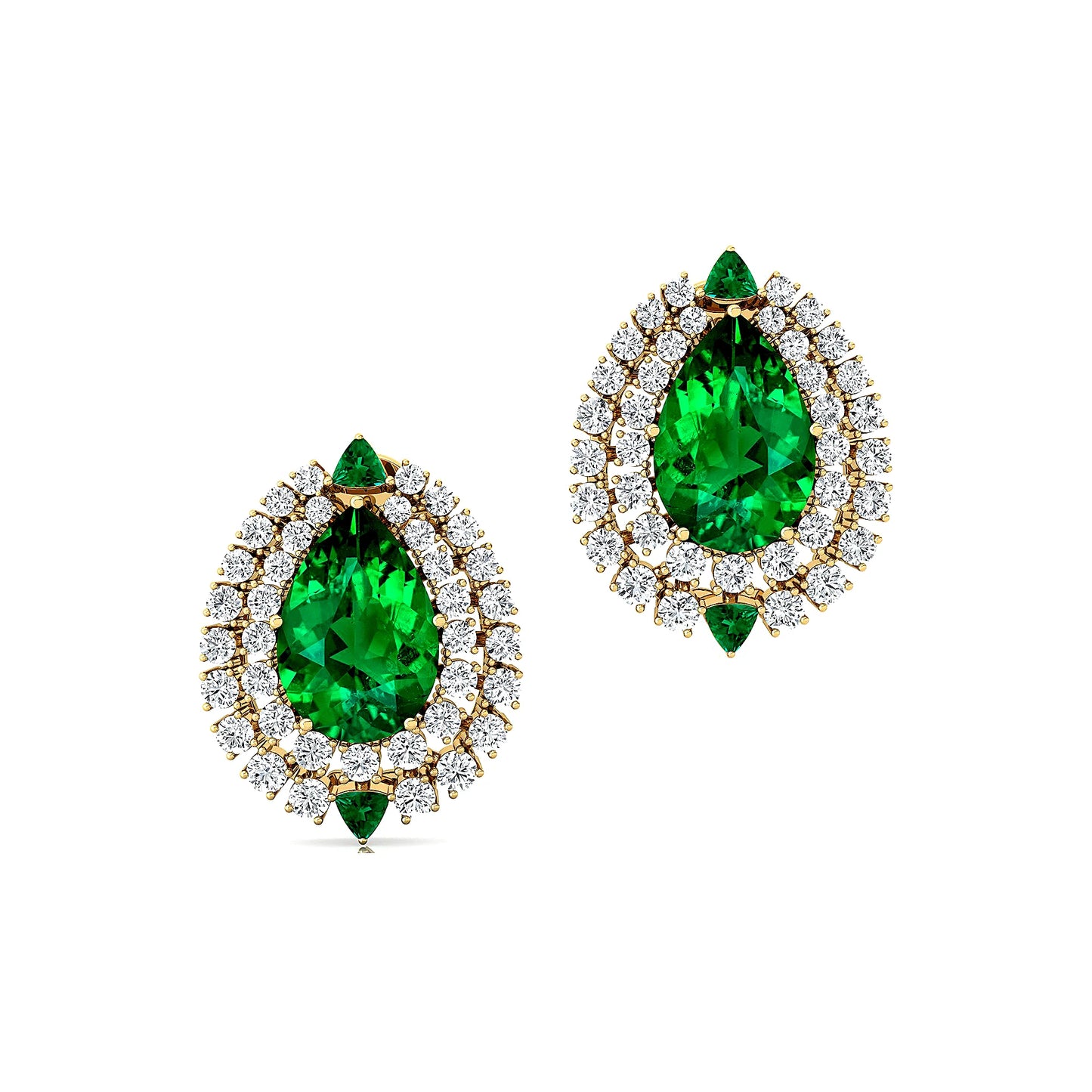 Lab Grown Emerald Gemstone Teardrop Halo Stud Earrings Solid 18kt Yellow Rose White Gold Rhodium Cute Design Gift For Her