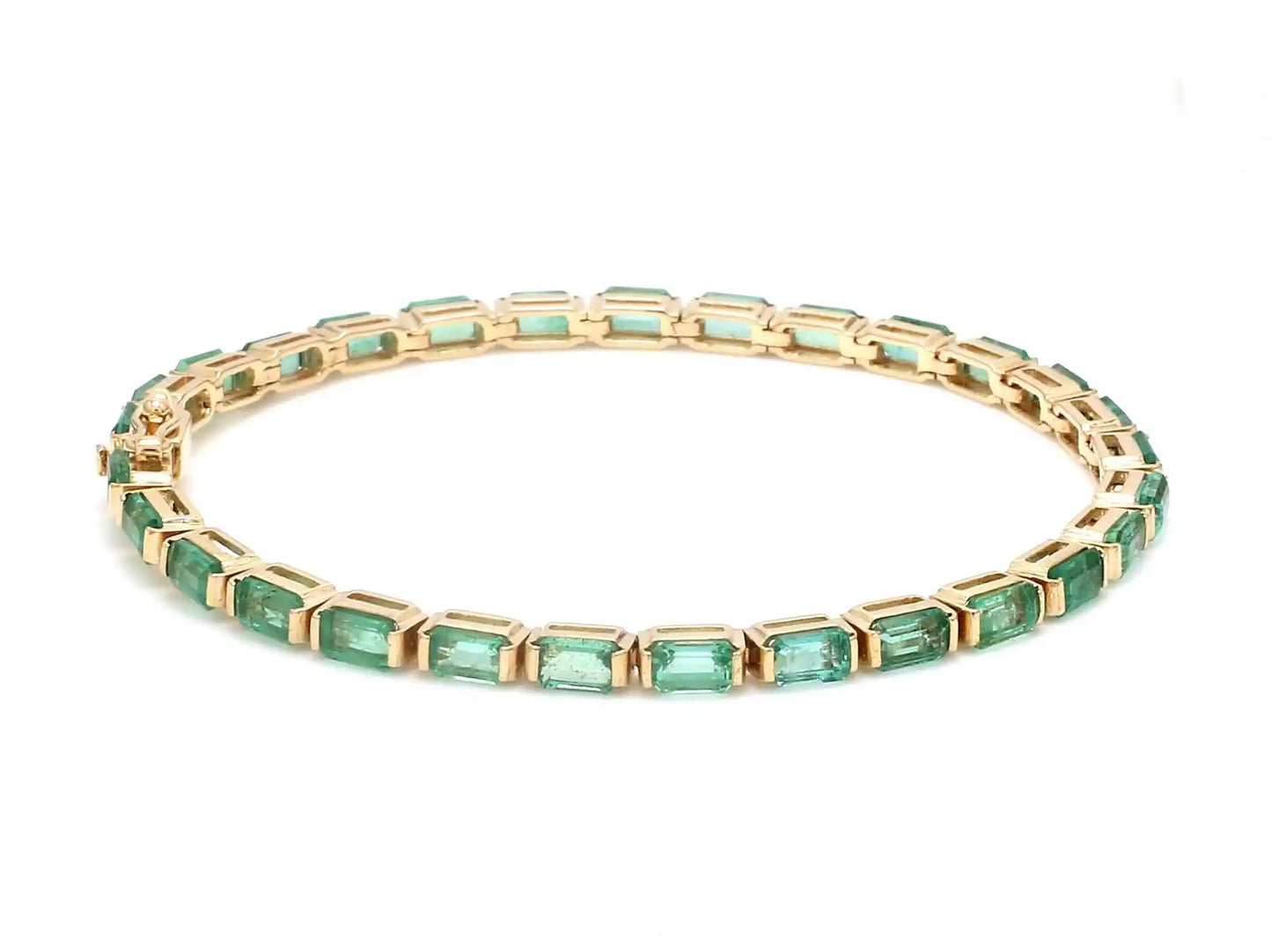 14k Pure Gold Octagon Cut Green Emerald Gemstone Tennis Bracelet-Birthstone Fine Jewelry Unisex Gift & Party Fashionable Bar Set