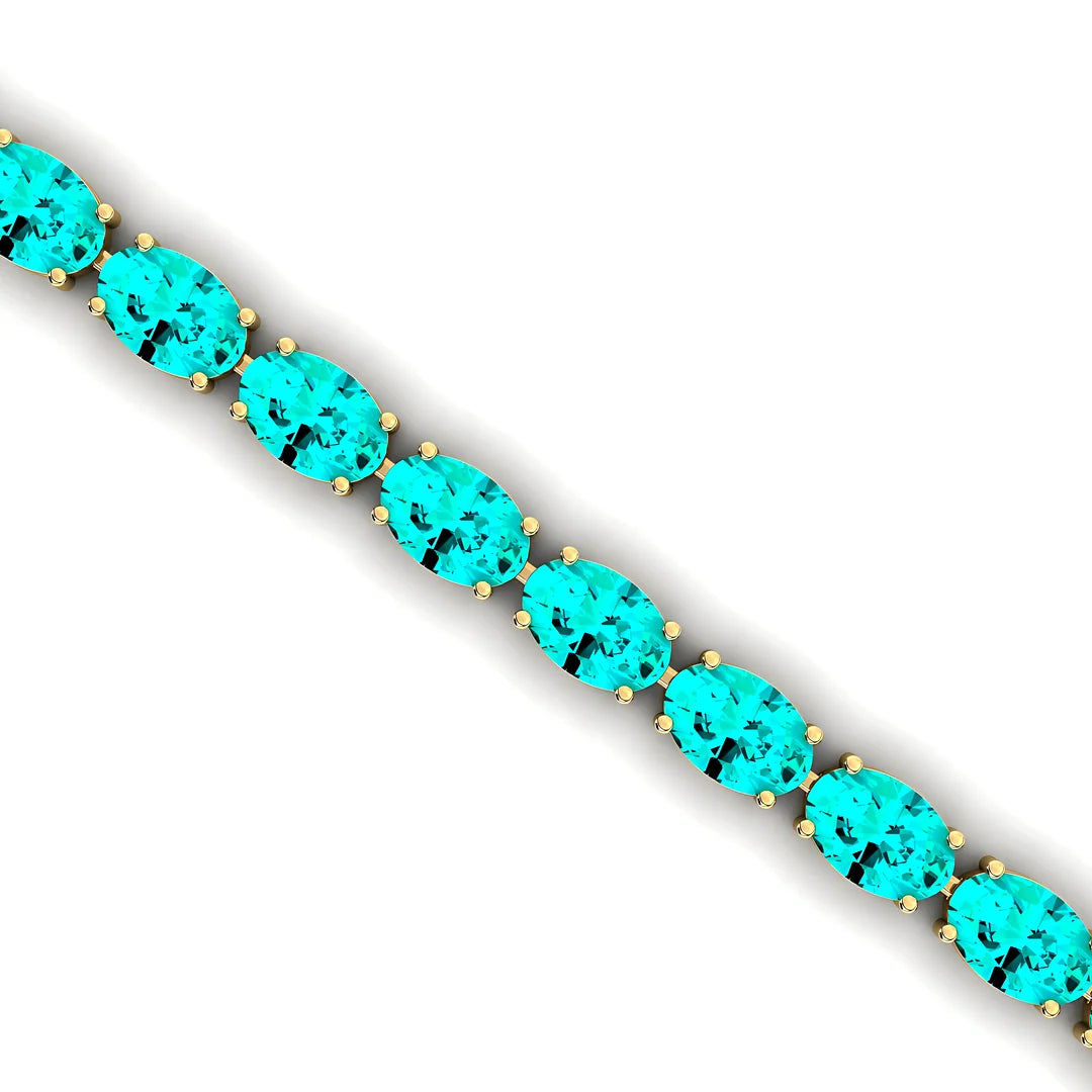 14kt 18K Gold Oval Cut Lab Paraiba Tourmaline Gemstone Tennis Chain Bracelet Custom New Fine Jewelry Prong Set Infinity Design