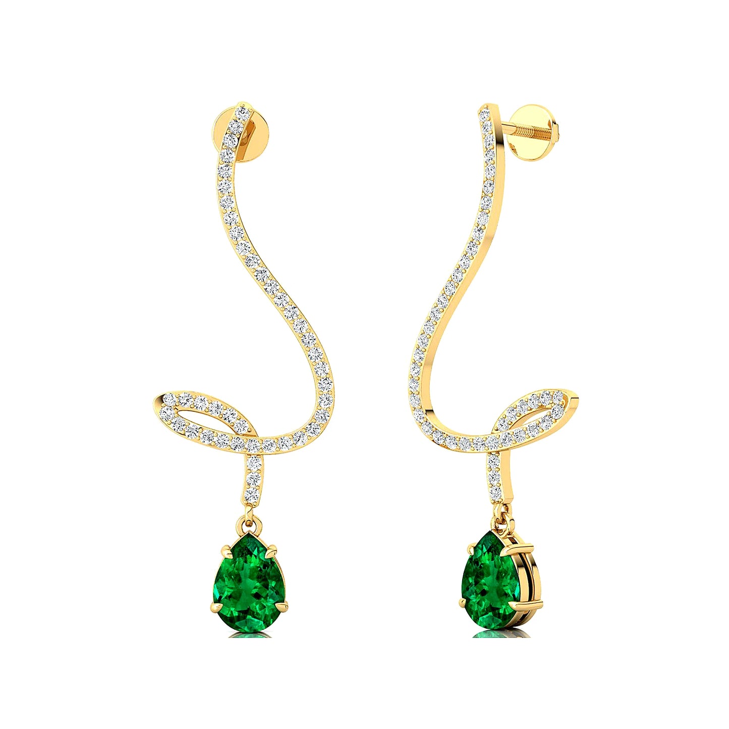 Luxurious 18k Solid Gold Lab Emerald Gemstone & Real Diamonds Long Dangling Drop Earrings For Women Handmade Jewelry ODM OEM