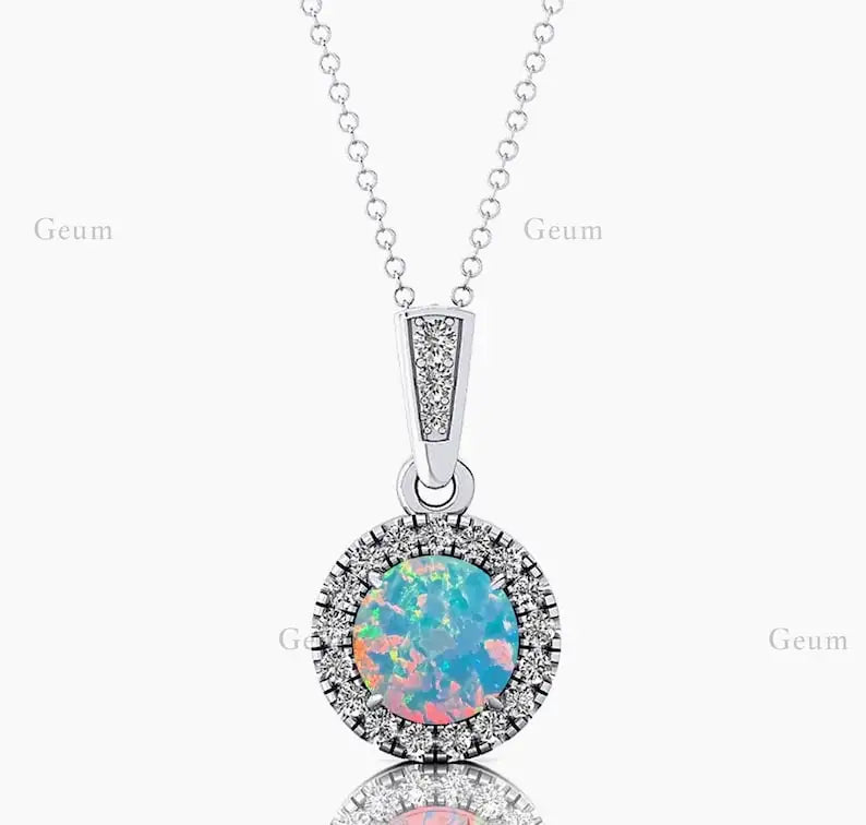 Brilliant Cut Ethiopian Opal Natural Luxurious 14k Rose Gold Rhodium Plated Cute Charm Pendant Necklace