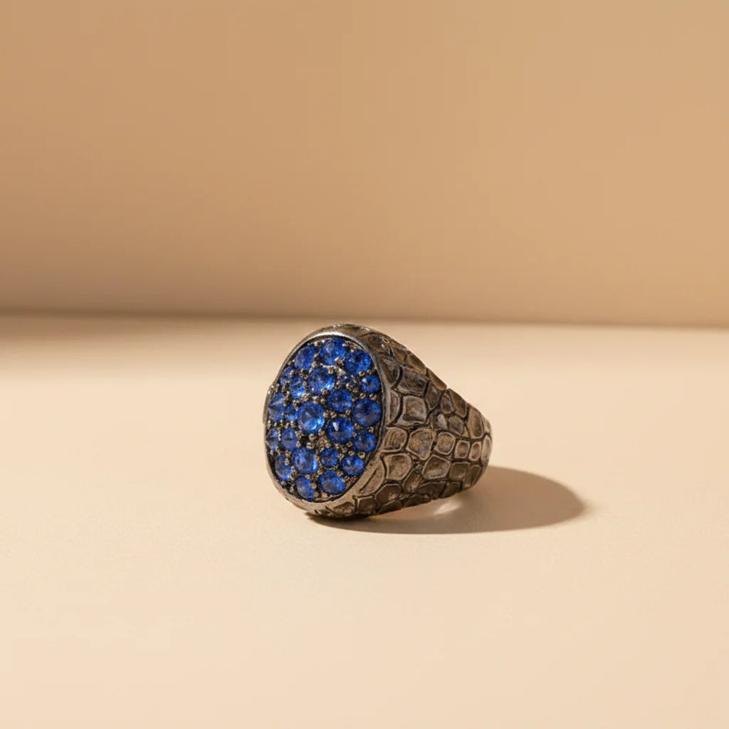 European American Fashion Vintage 925 Sterling Silver Blue Spinel Ring Custom