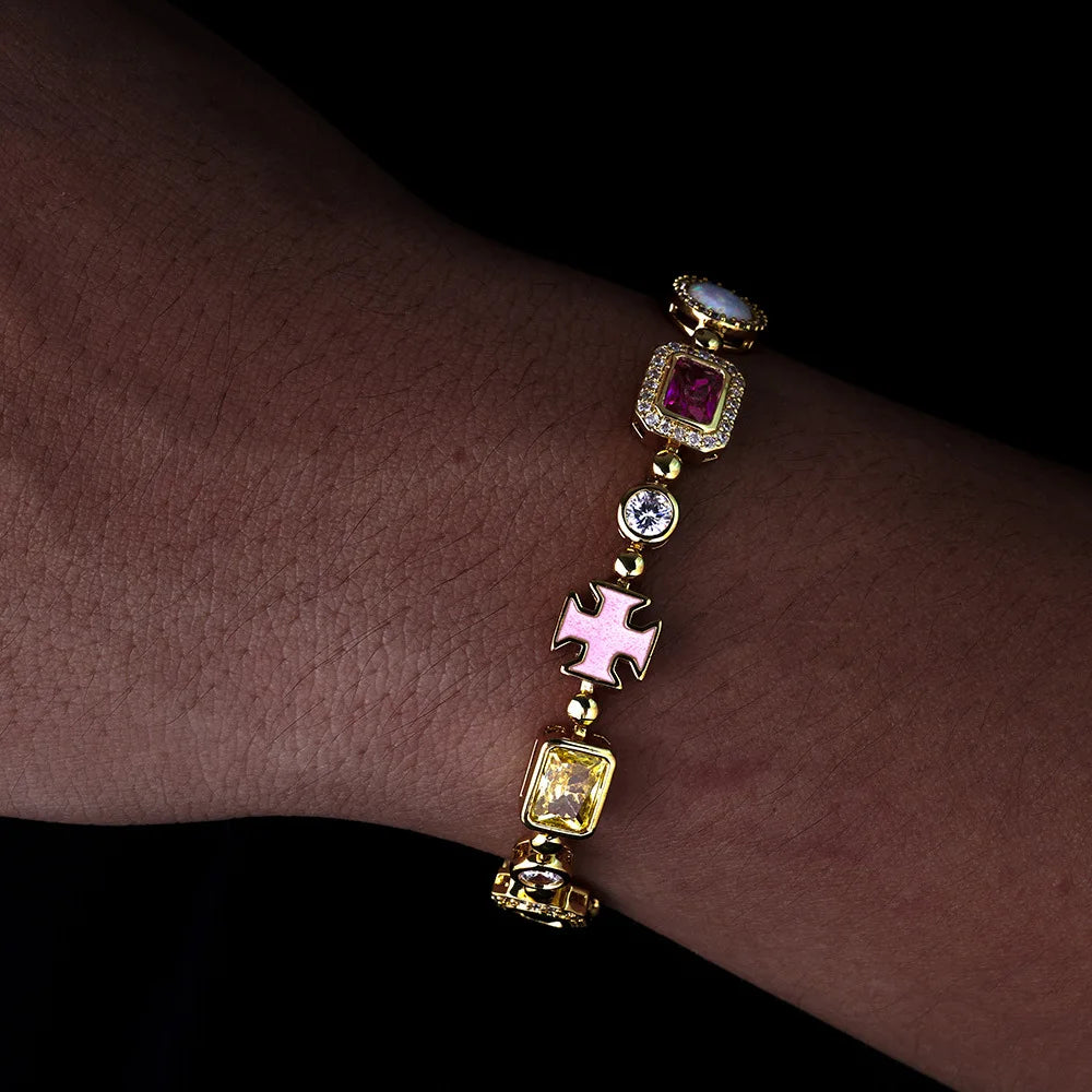 BiG-BOSS Colorful CZ Link Bracelet Men Luxury Gemstone Chain Women Necklace Hip Hop Accessories Custom Supplier Gift Collection