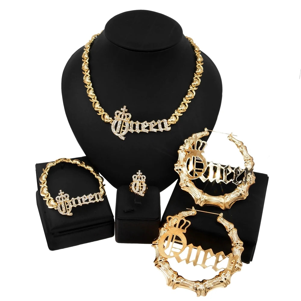 Zhuerrui Fashion Queen I Love You Rhinestone Crown Jewelry Set Indian High Quality Wedding Bridal Prom Zircon Wholesale SetX0133