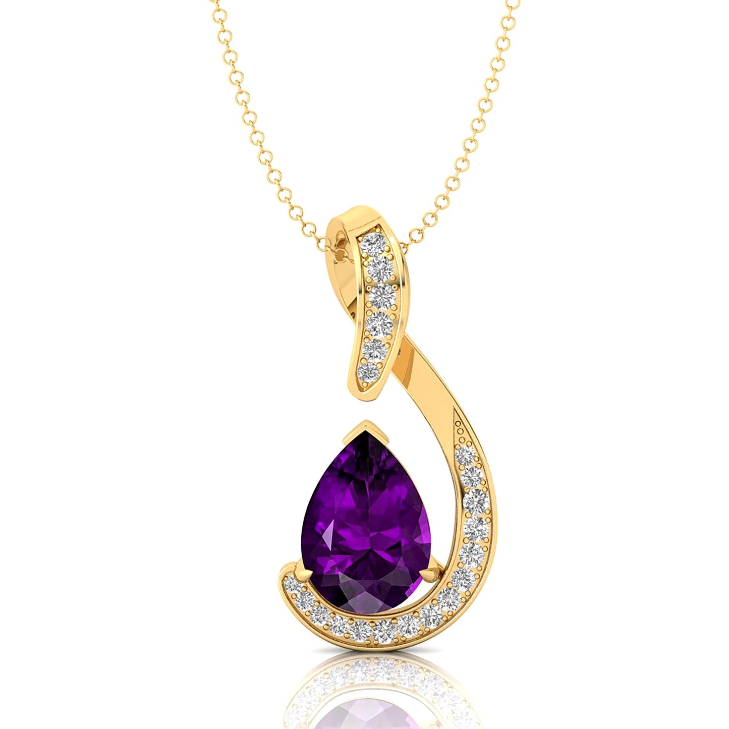 Luxury Hand Crafted 18k Solid Gold Diamonds Pendant Natural Amethyst Gemstone Pear Cut Rhodium Plated Classic Pendant For Her
