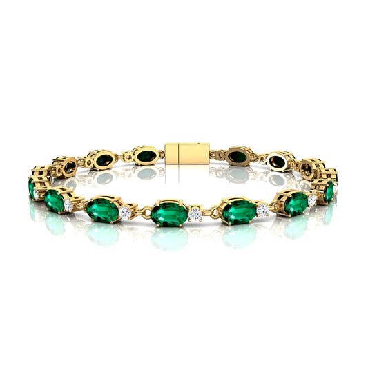 Elegant Luxurious 14k Pure Gold Dazzling Green Emerald Tennis Bracelet 2025 Trendy Design Oval Emerald & Diamond Tennis Bracelet