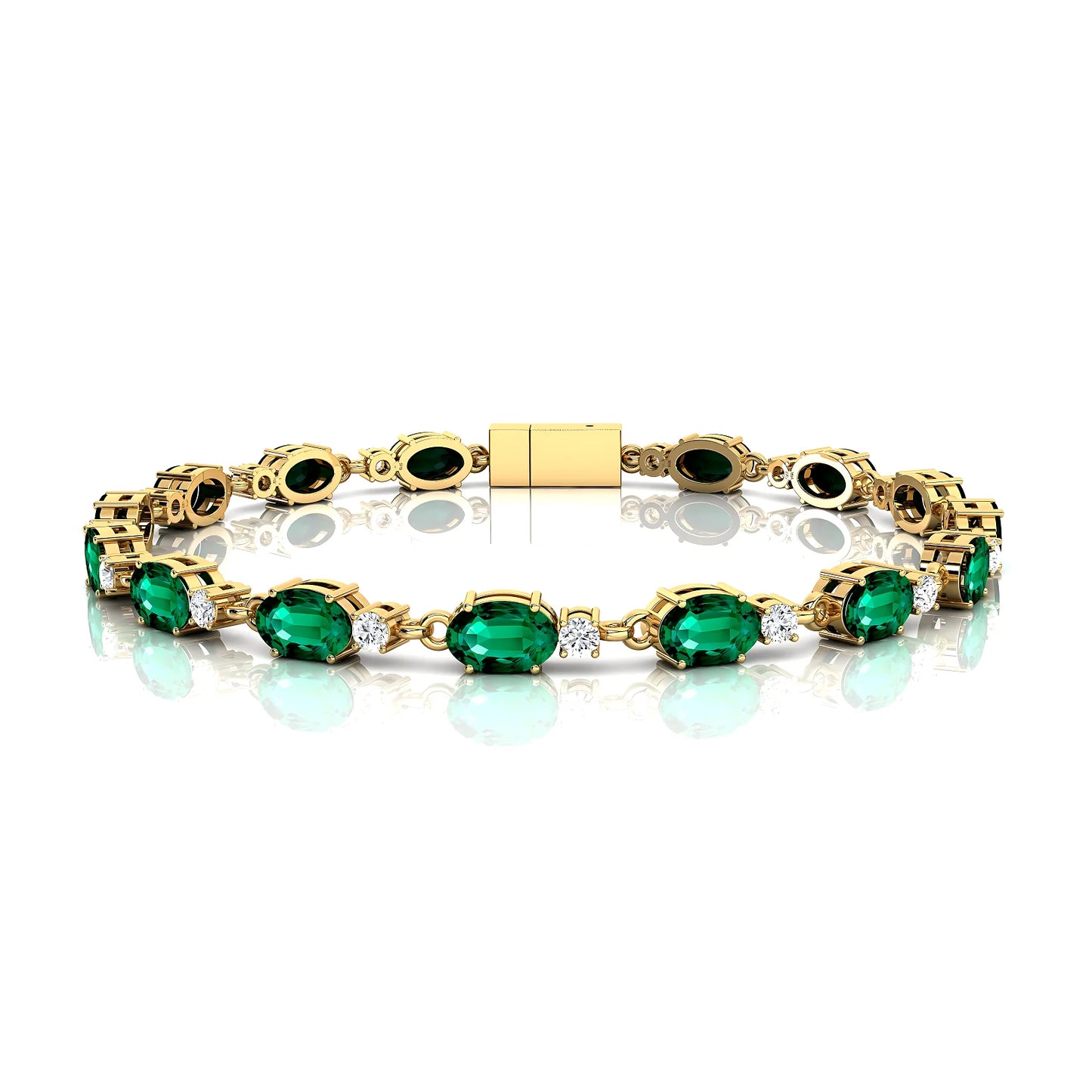 Elegant Luxurious 14k Pure Gold Dazzling Green Emerald Tennis Bracelet 2025 Trendy Design Oval Emerald & Diamond Tennis Bracelet