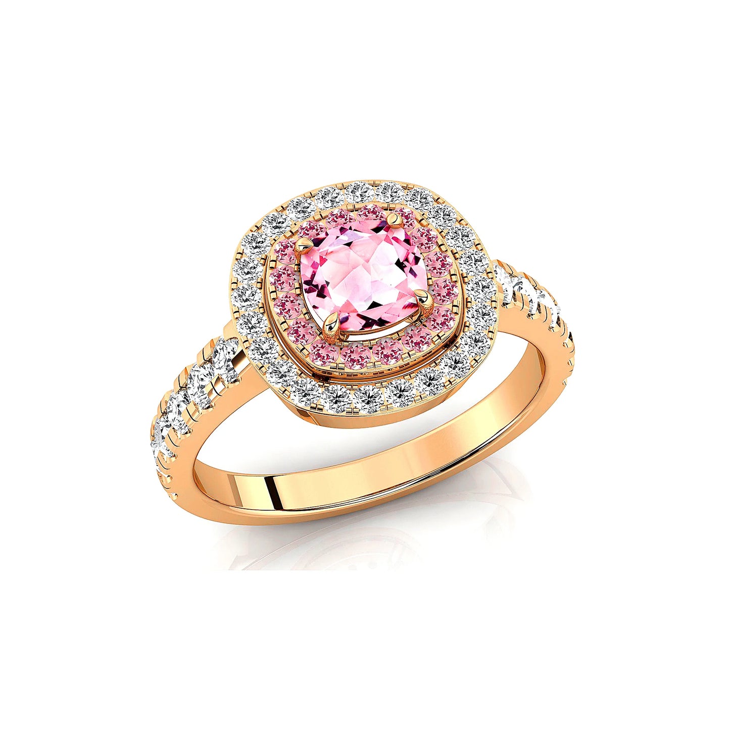 18K Solid Gold Rhodium Plated Cluster Halo Rings with Natural Morganite Gemstone and Real Diamonds Statement Wedding Fine Ring