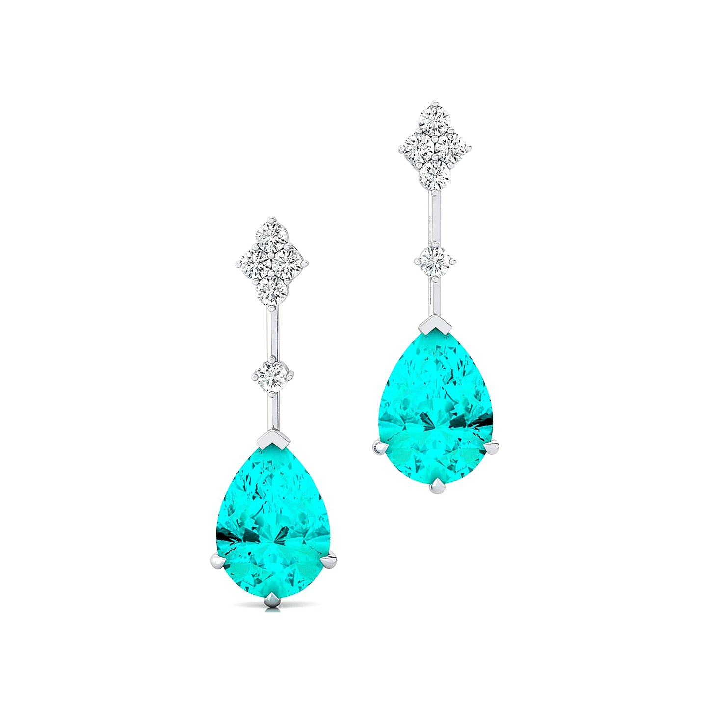 18k Solid Gold Lab Grown Paraiba Tourmaline Gemstone Real Certified Diamonds Rhodium Plated Luxurious Cute Tear Drop Earrings