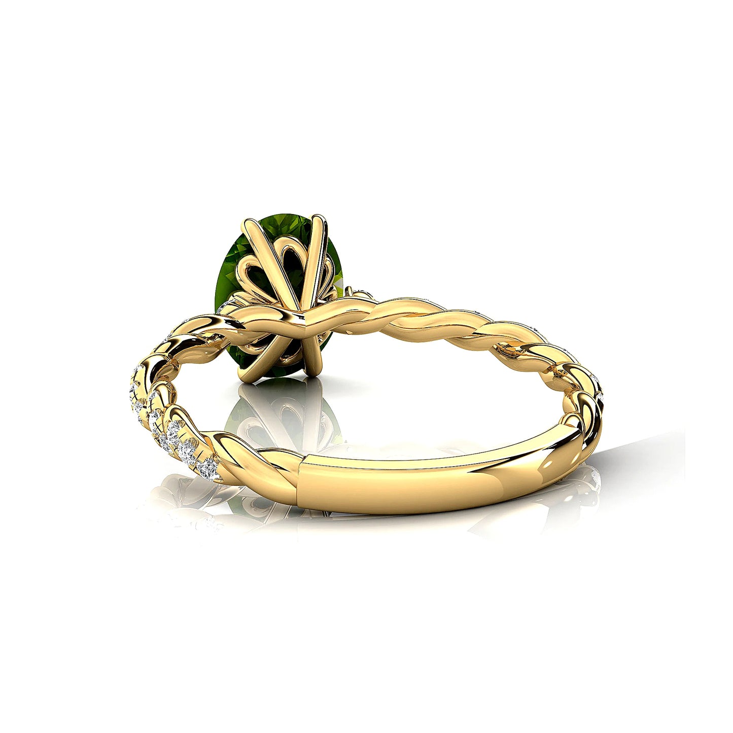 Fashionable Design Natural Peridot Gemstone Real Diamond Dainty Rings 18K Solid Gold Rhodium High Quality Fine Jewelry Party