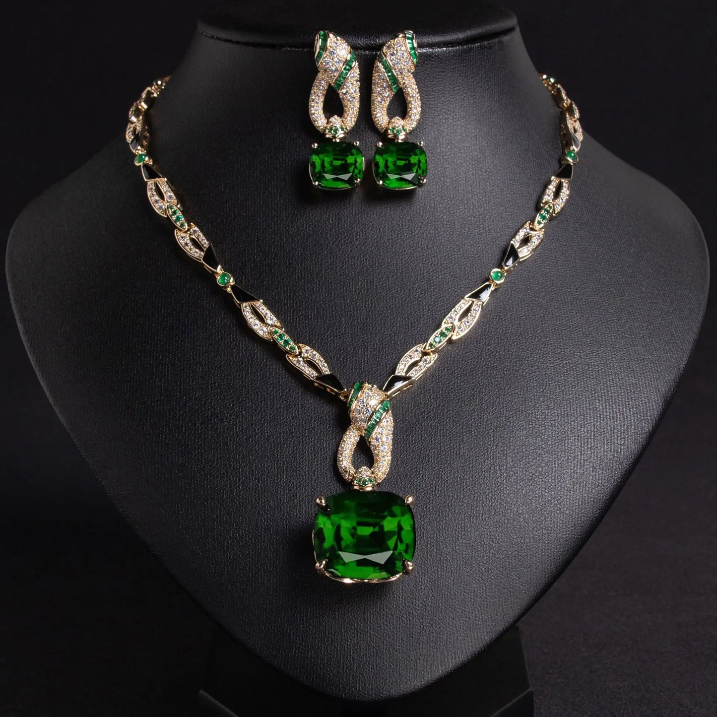 African-Inspired Cubic Zirconia Pendant Necklace & Earrings Set — Green, White, Blue, Red & Turquoise