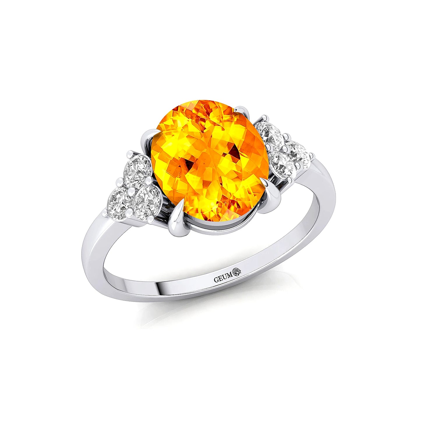 Luxury Solid Gold Oval Cut Citrine Gemstone Ring Real Diamonds Pave Setting Certified Statement Wedding Engagement Ring Party