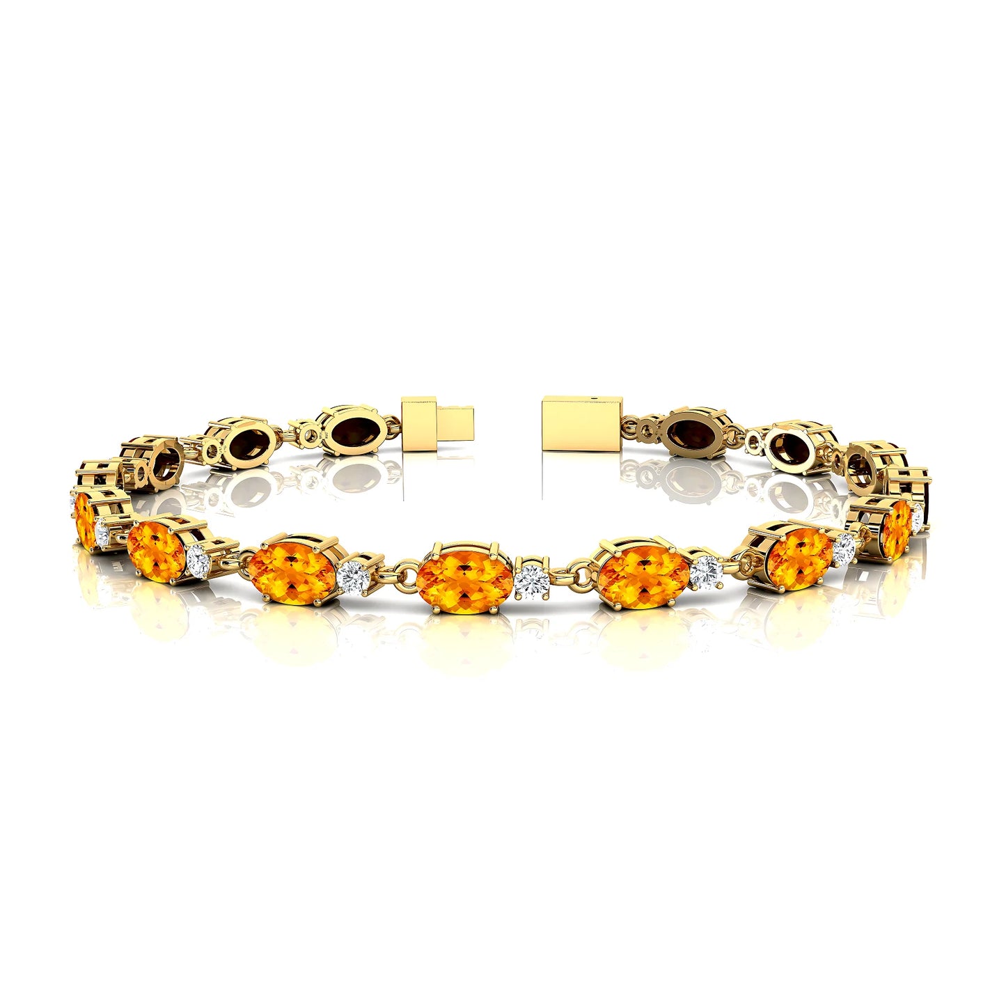14k Solid Gold Natural Yellow Citrine With Diamond Tennis Bracelet Trendy 2025 Handmade Latest Tennis Bracelet Valentine's Gift