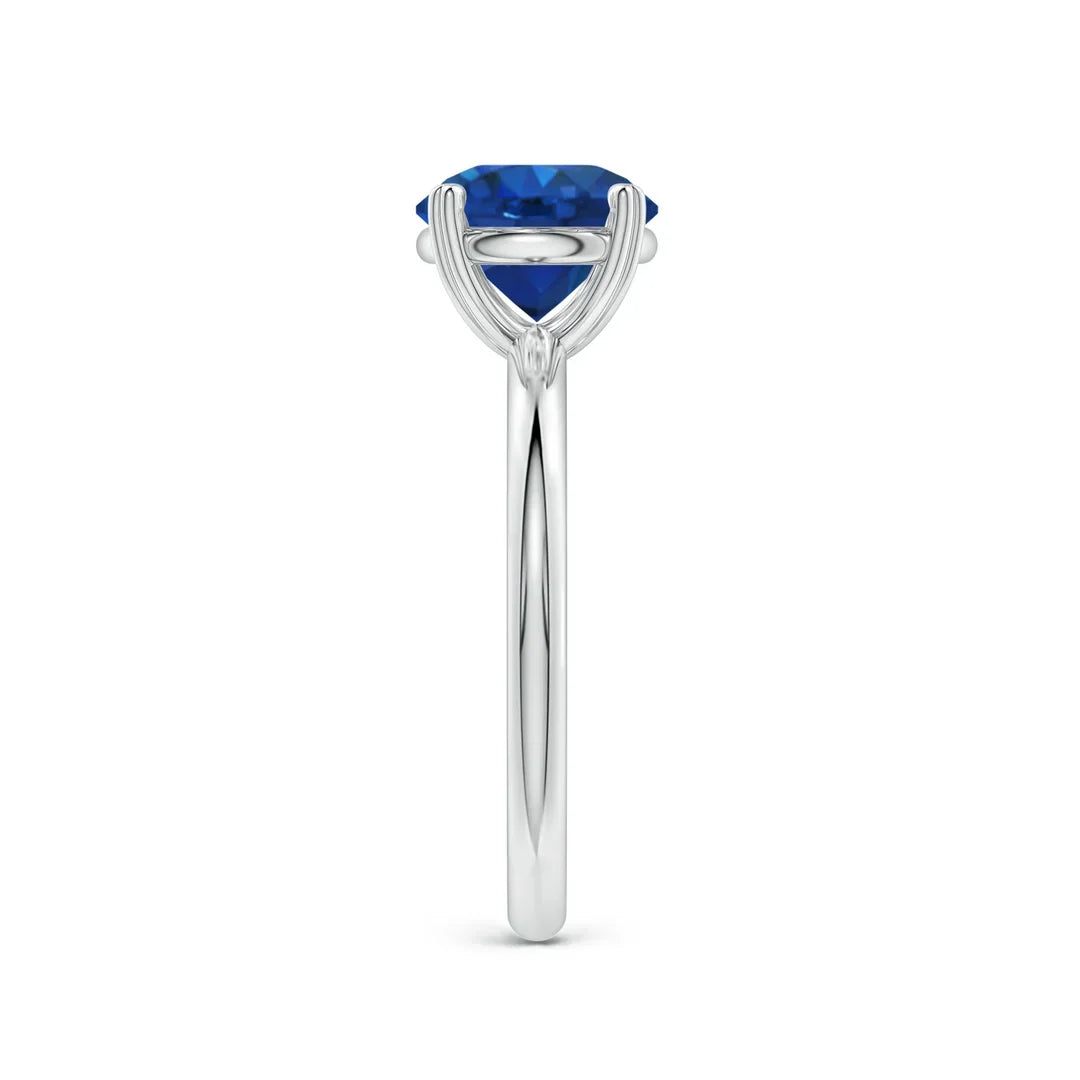 14K Solid Gold 6MM 1 Carat Round Cut Natural Blue Sapphire Solitaire Engagement Ring with Heart-Shaped Prongs Fine Jewelry Ring