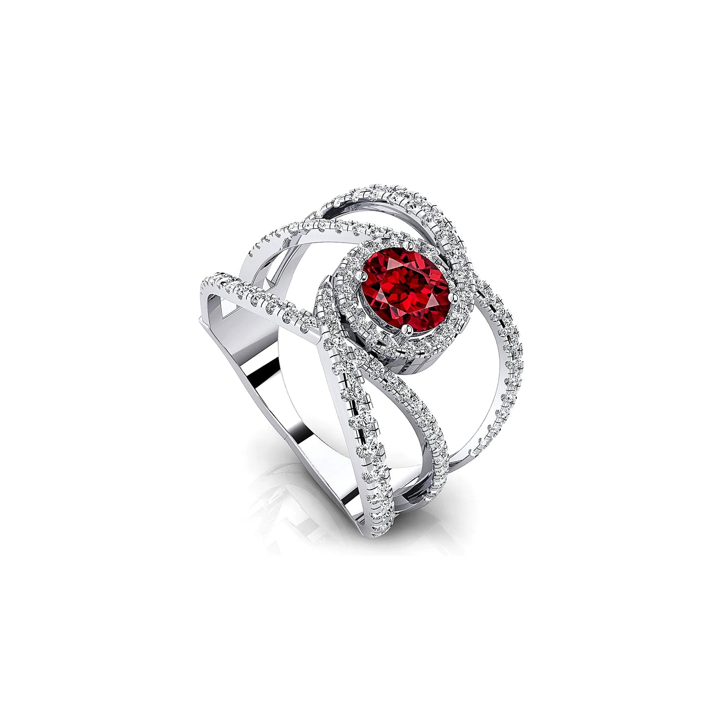 Brilliant Cut Natural Garnet Gemstone Solitaire Cocktail Ring 14k Solid Gold Rhodium Plated Studded Natural Halo Diamonds Ring