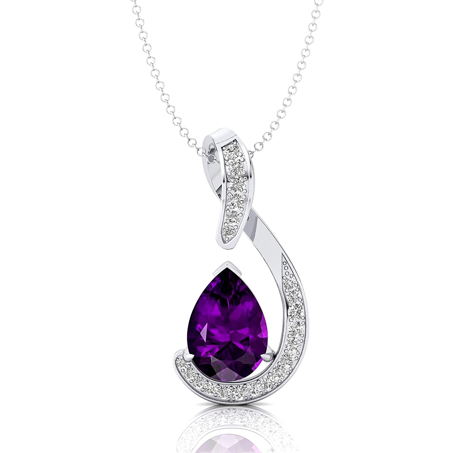 Luxury Hand Crafted 18k Solid Gold Diamonds Pendant Natural Amethyst Gemstone Pear Cut Rhodium Plated Classic Pendant For Her