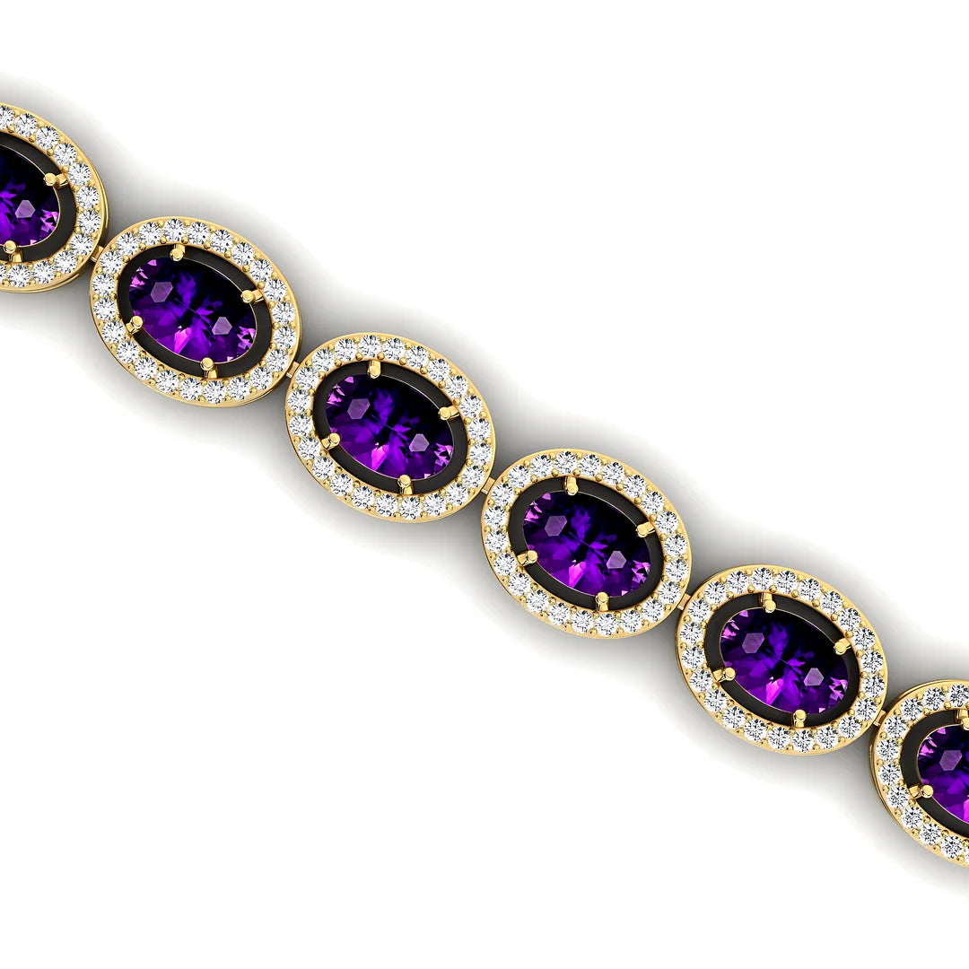 14K Gold Luxury Amethyst & Diamond Women's Tennis Bracelet Trendy Purple Oval Cut Amethyst Prong Set Tennis Link Chain Bracelets