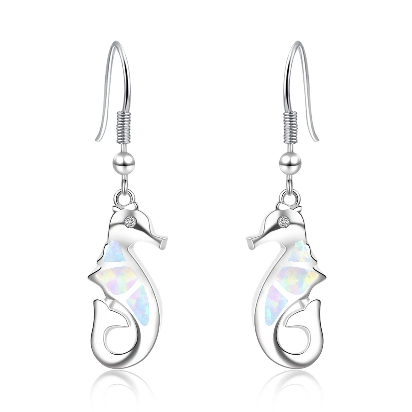 Trendy Dainty Brass Opal Seahorse Pendant Earrings Cute Minimalist  Gift Jewelry Bulk Supply for Women