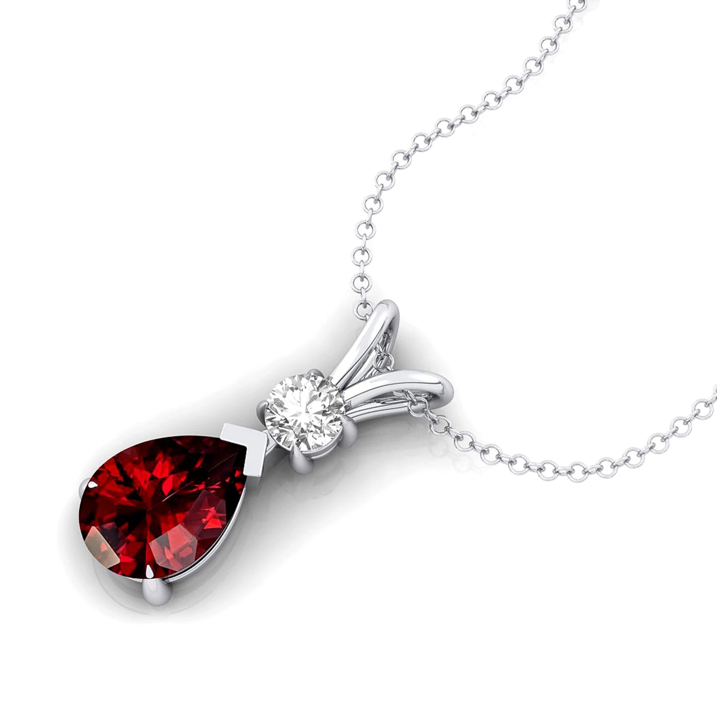 Diamond With Pear Shaped Red Garnet 14k Solid Gold Teardrop Pendant Prong Setting Halo Solitaire Pendants Necklace Fine Jewelry