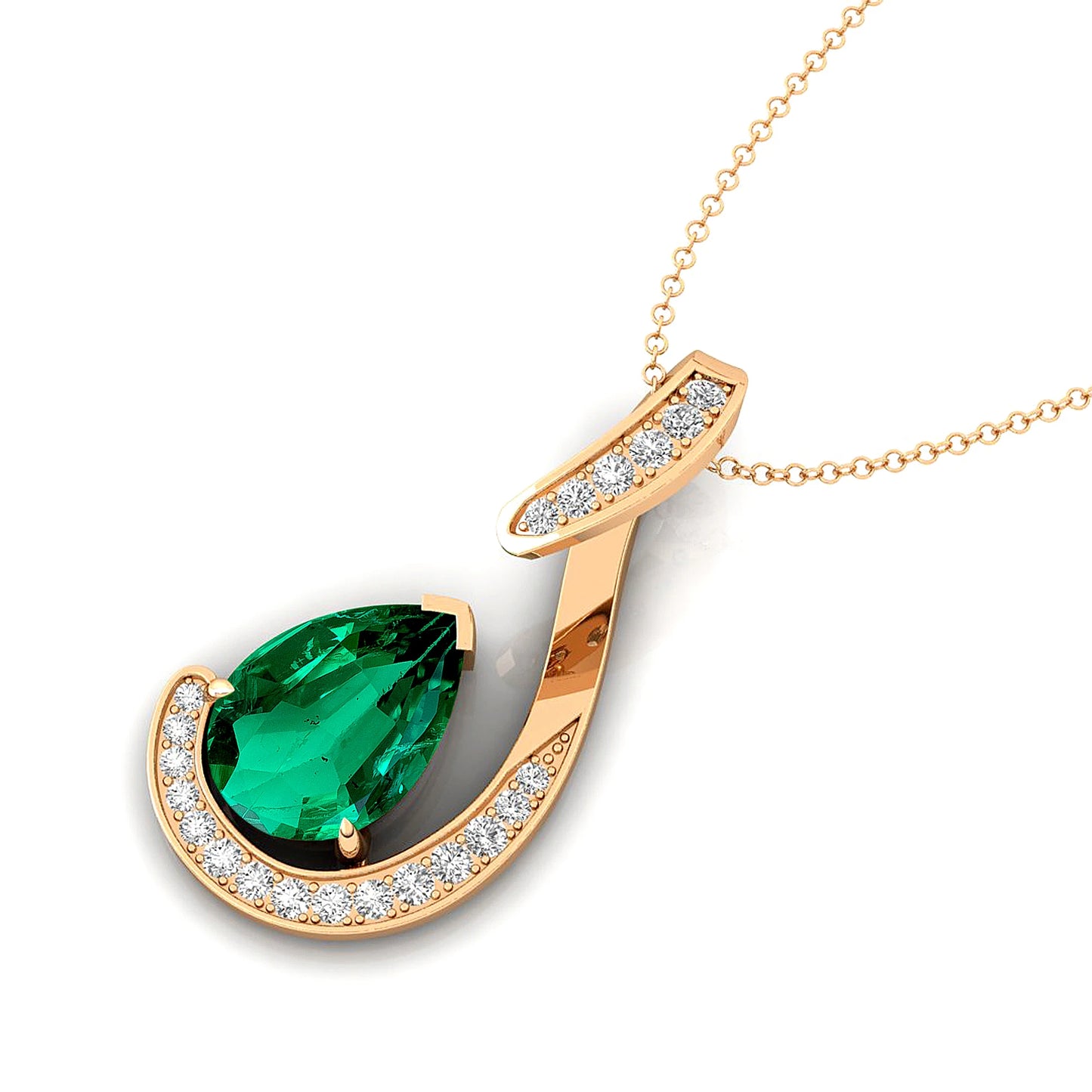 Lab Grown Green Emerald Genuine White Diamond Teardrop Pendant Necklace 14k Solid Gold Cute Delicate Fine Women's Gift Jewelry