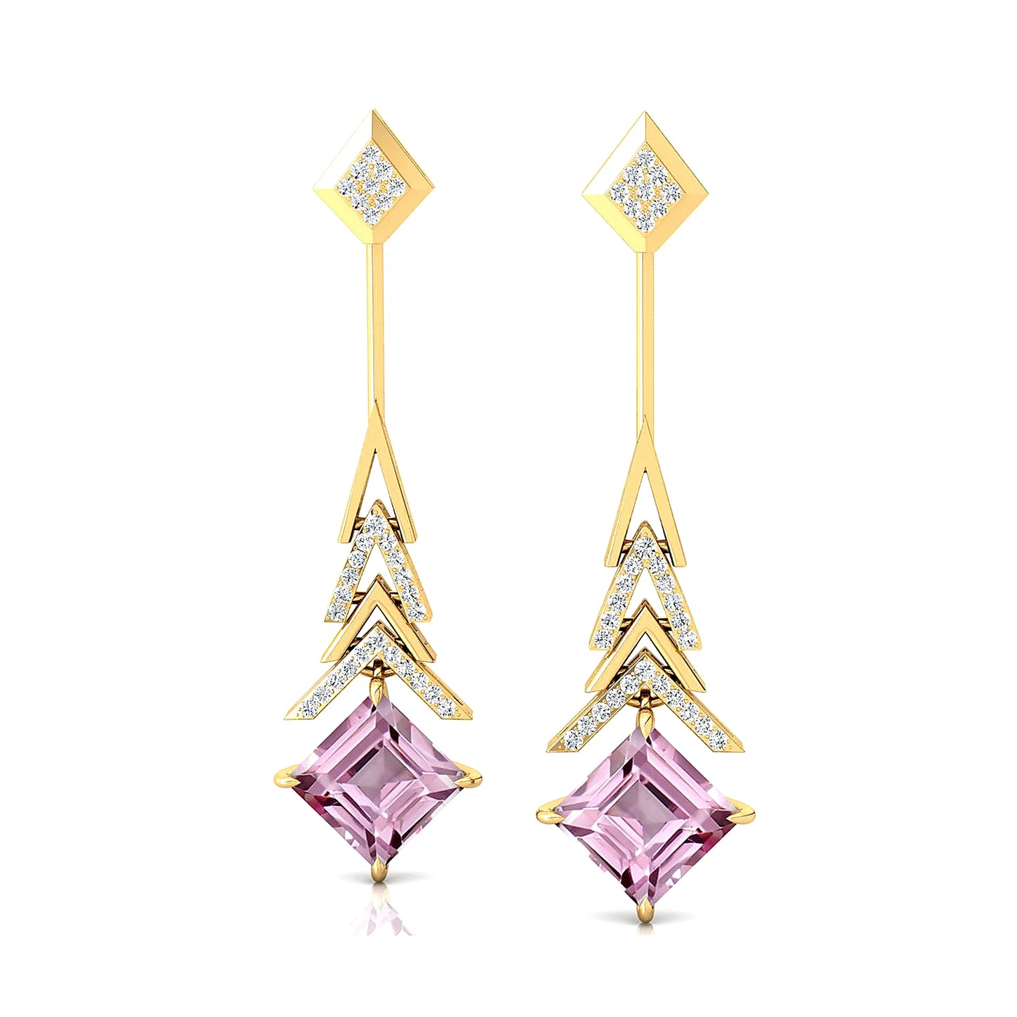 Natural Morganite Gemstone Real Certified Diamonds Trendy Design Dangle Drop Earrings For Her 18k Solid Gold Wedding Party Gift