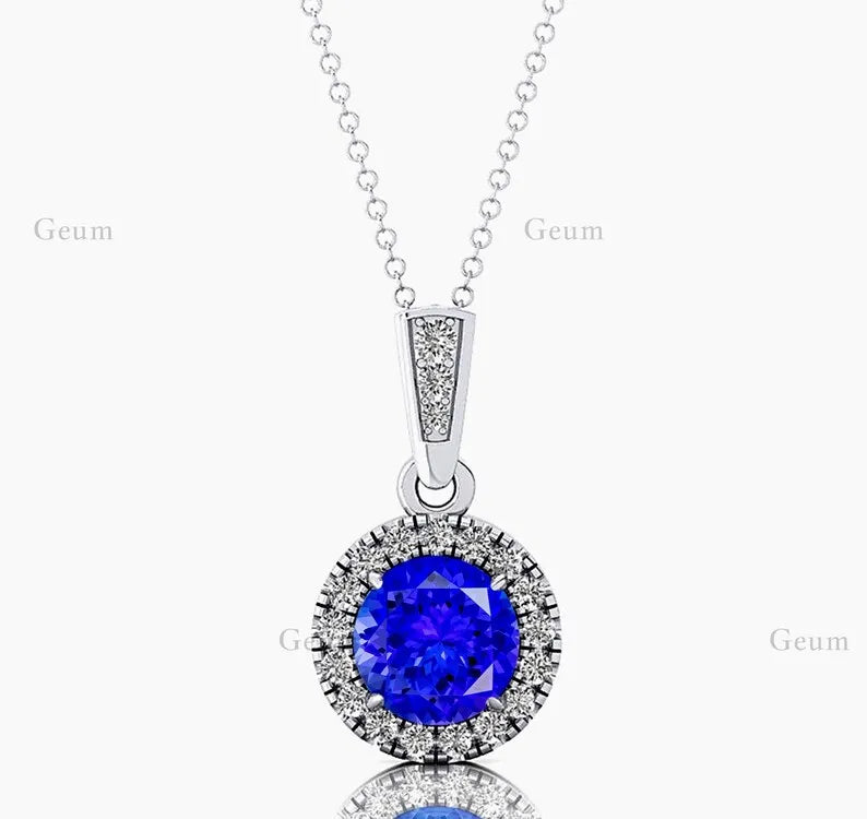 Latest Trendy Design Solid Gold Cute Pendant Real Diamonds Featuring Natural Tanzanite Gemstone Rhodium Plated Jewelry For Women