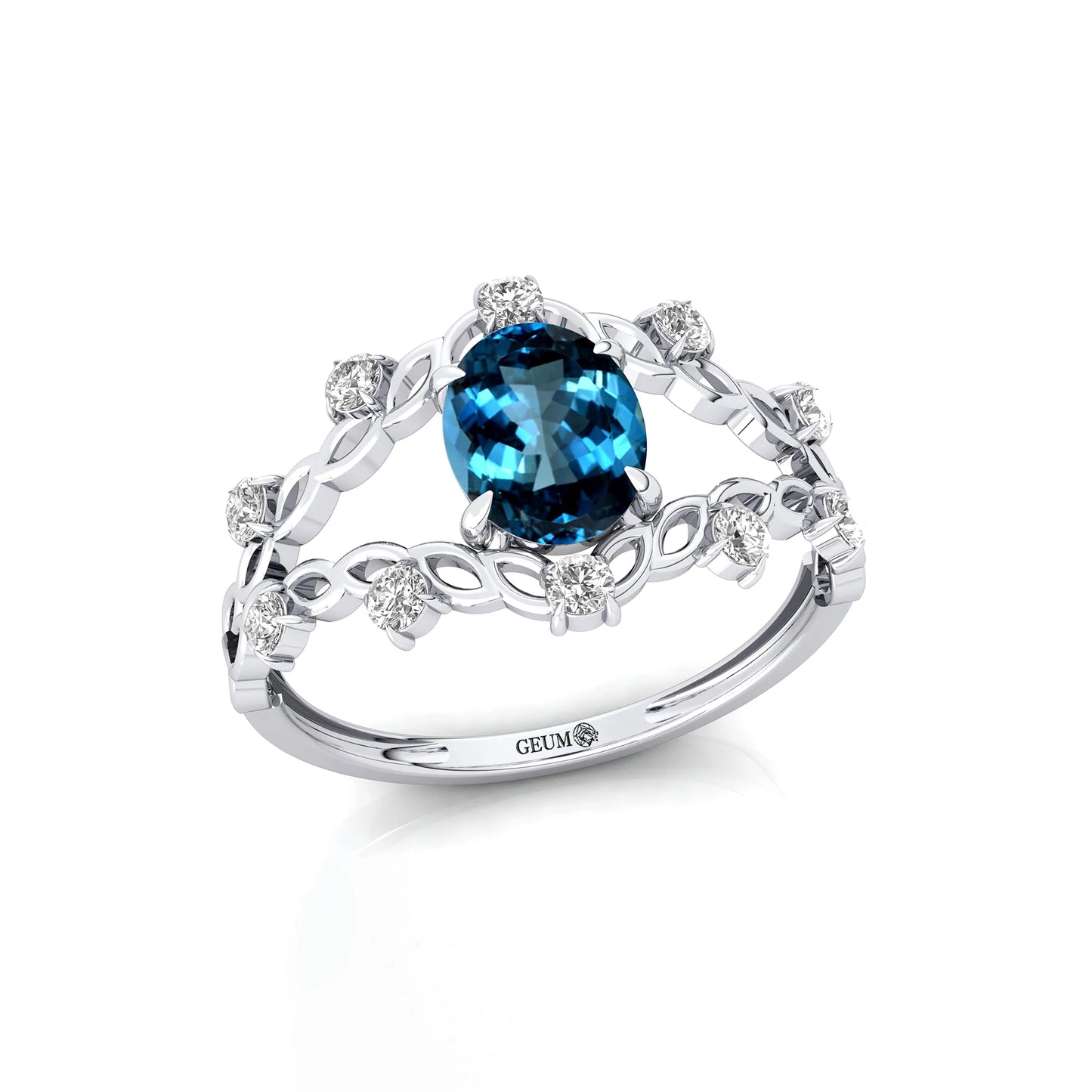 14K Solid Gold Prong Set 1.5 Ct Oval Cut Natural London Blue Topaz Gemstone Rings Adorned Natural Diamonds Classic Wedding Gift
