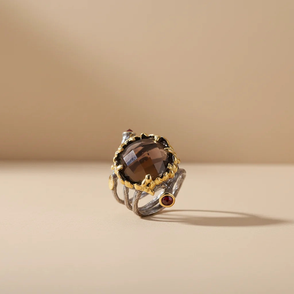 Design Jewellery Garnet Rings Women& Men Smoky Quark Finger Rings With Gold Plating Rings Jewelry