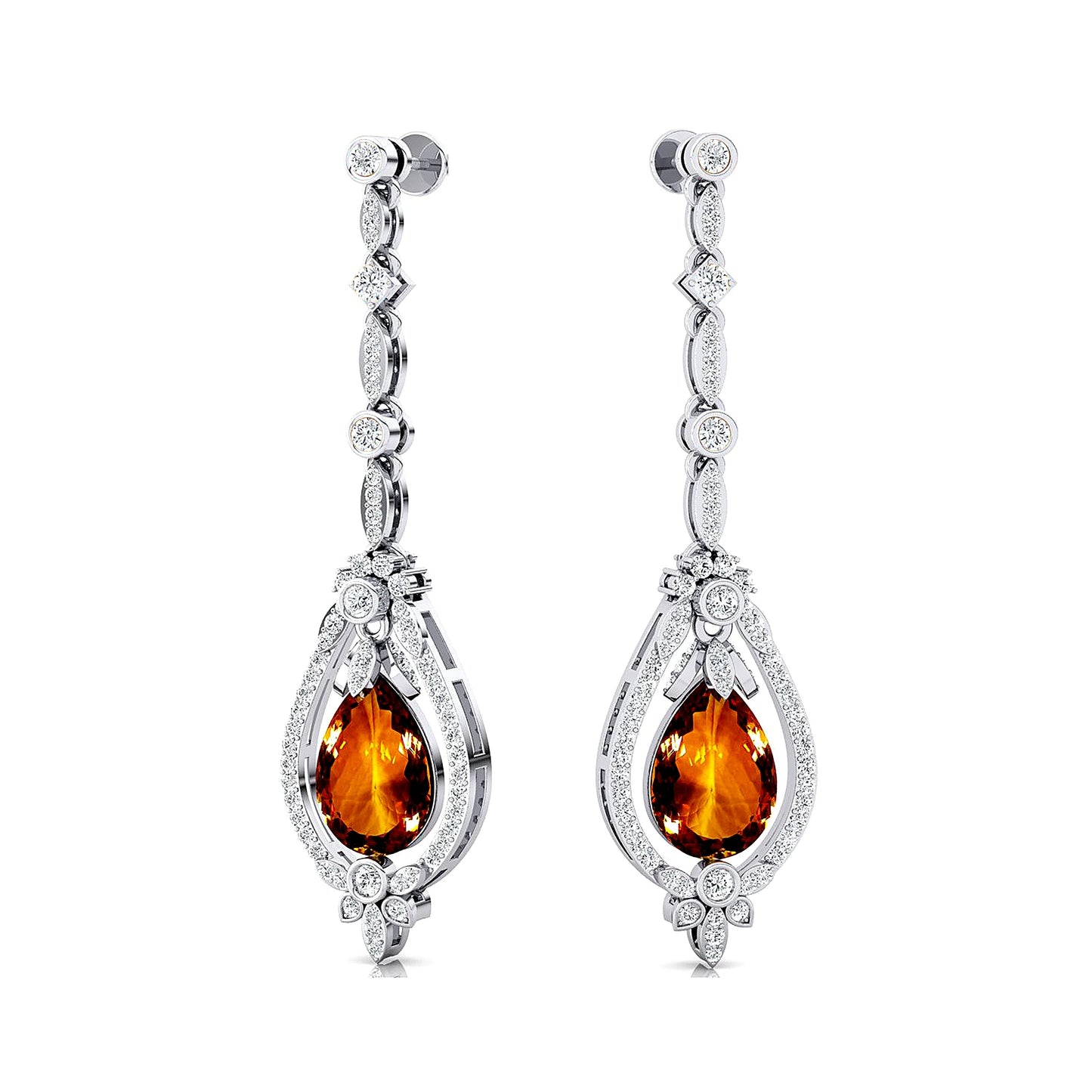 18k Gold Natural Citrine Gemstone Real Diamond Dangle Drop Earrings 14K Solid Gold Rhodium Plated Certified Cute Design Weddings