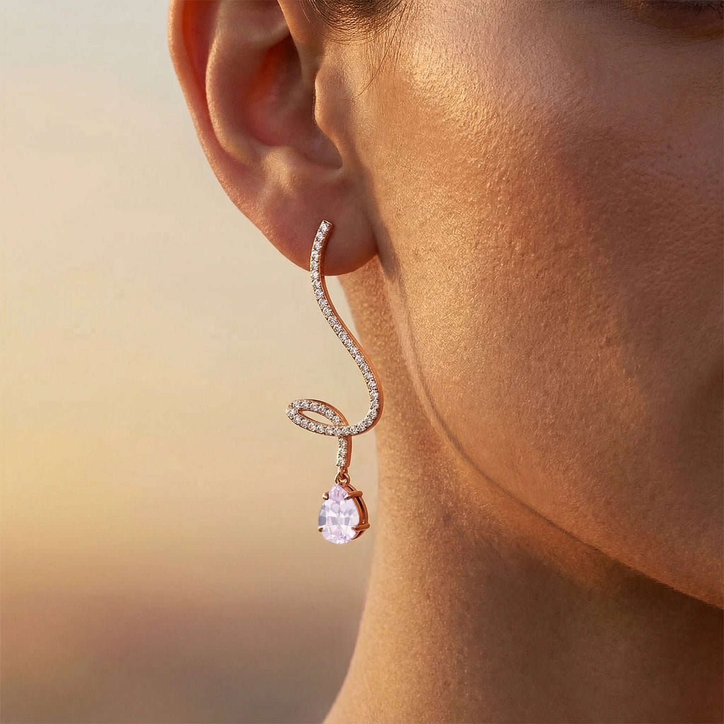 18k Solid Gold Rhodium Plated Dangling Drop Earrings Wedding Jewelry Natural Morganite Gemstone & Real Diamonds Earrings For Her